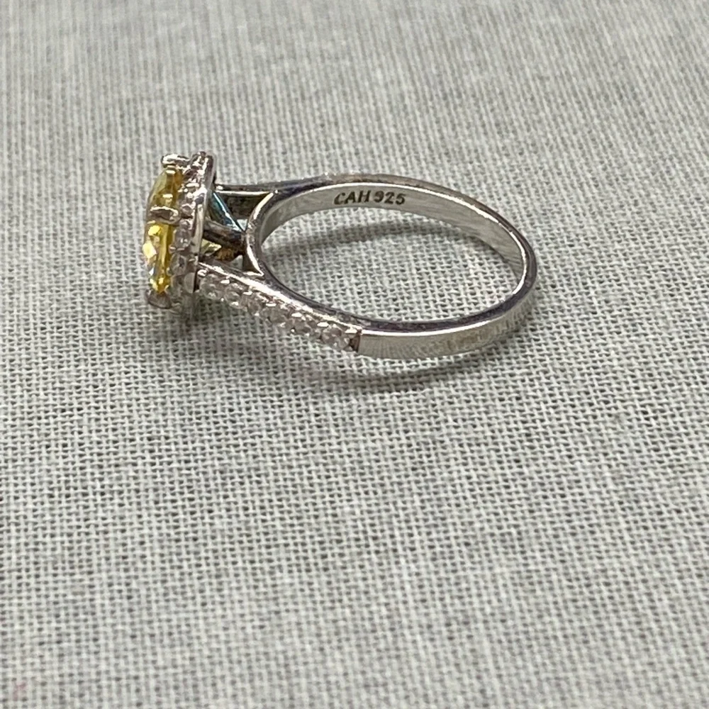 Sophie Miller Canary & White CZ Sterling Silver Halo Ring | Size 6